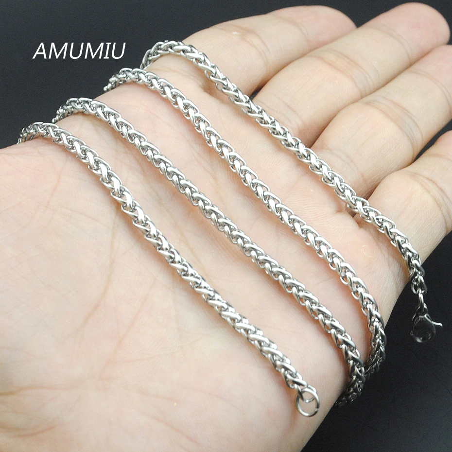 Мужское ожерелье AMUMIU повседневные плетеные цепочки из нержавеющей стали 3 мм|fashion