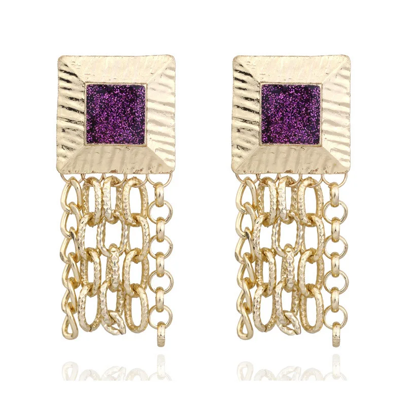 Style 03 Purple Модная большая красочная квадратная Подвеска из кристалла серьги большие геометрические массивные богемные серьги в виде капель женские свадебные ювелирные изделия в стиле панк - Окраска металла: Style 03 Purple