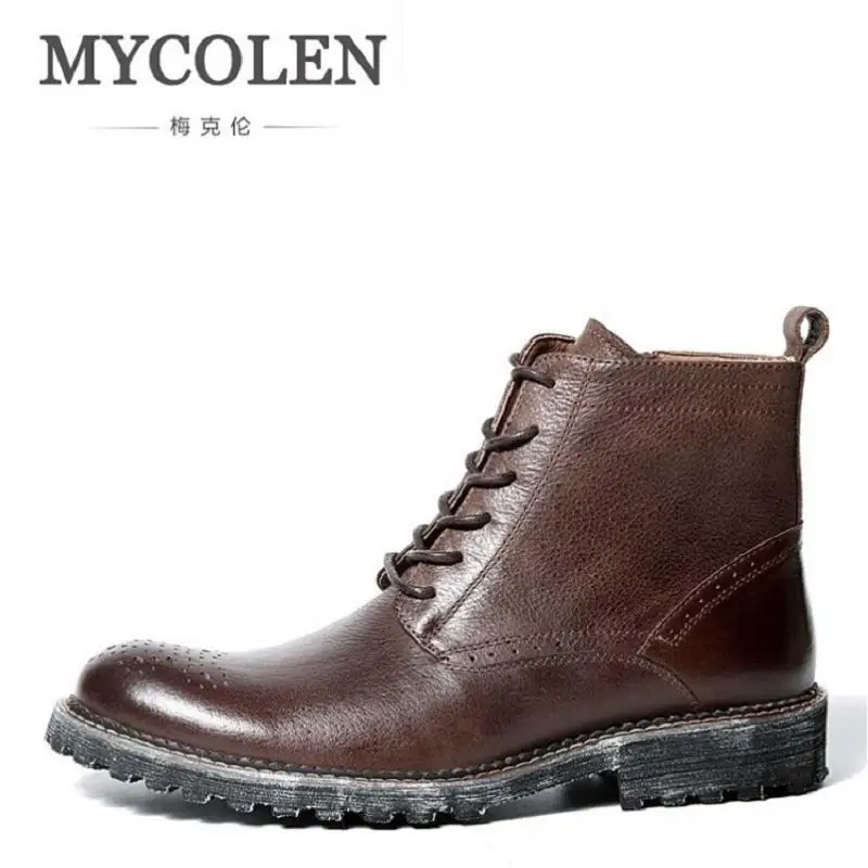 MYCOLEN/рабочие ботинки из натуральной кожи на шнуровке с круглым носком удобные