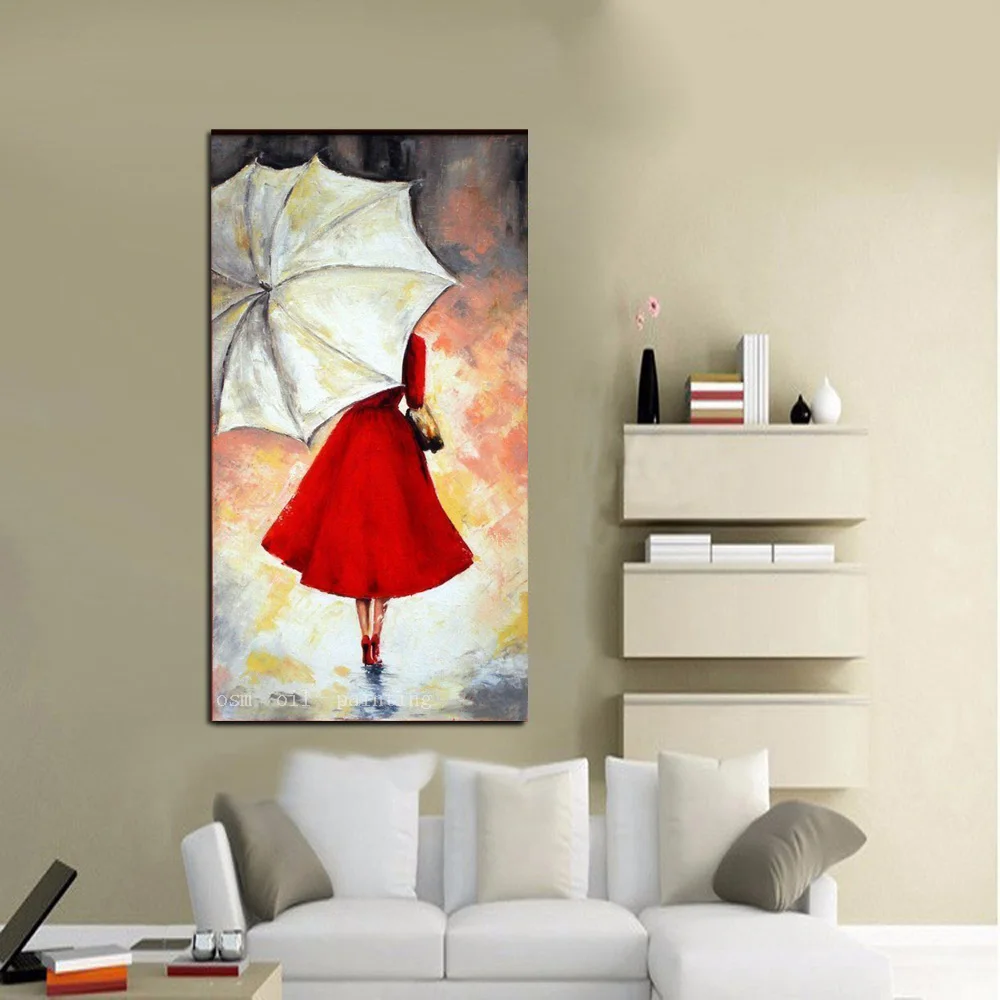 Ручная роспись абстрактный Настенный декор леди в красном портретном холсте