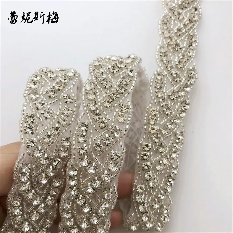 1 ярд Bling ручной работы железа на AB кристально чистые стразы аппликация отделка для свадьбы украшения для маленьких девочек аксессуары для волос
