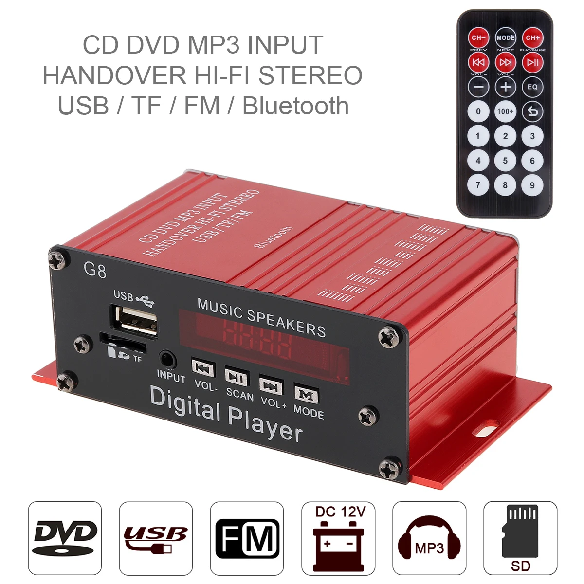 G8 2CH Bluetooth автомобильный аудио усилитель мощности fm радио плеер SD USB DVD MP3 с пультом
