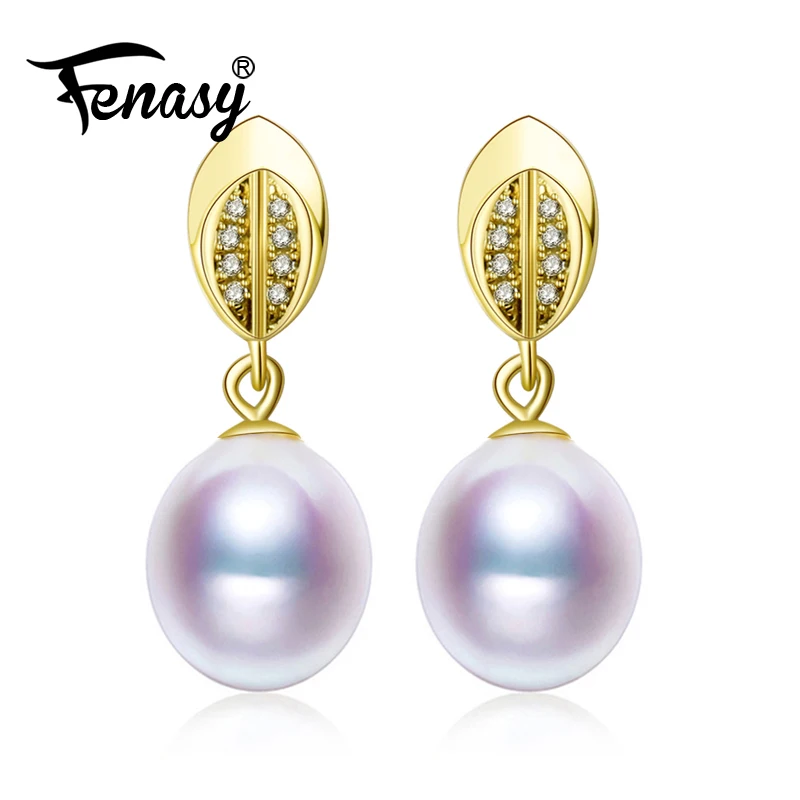 Золотые серьги FENASY 18 К ювелирные изделия из жемчуга золотые Висячие для женщин 2018