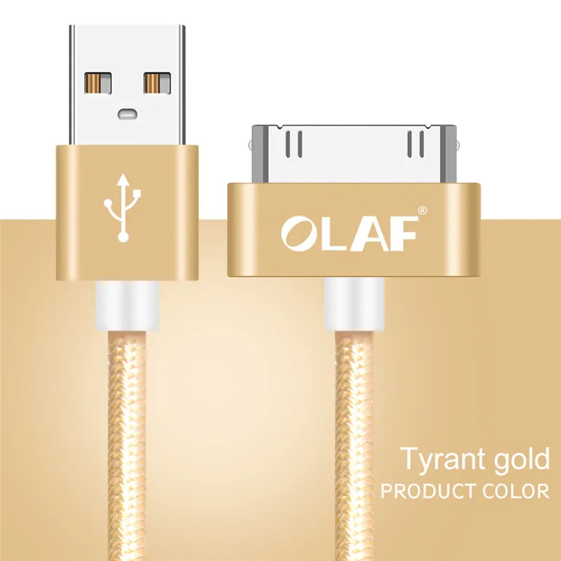 Олаф нейлон Премиум кабель для iphone 4 USB Зарядное устройство кабель 30 pin USB кабель синхронизации данных и зарядки для iphone 4s iPad 2/3/4 провода для iPod - Цвет: Gold