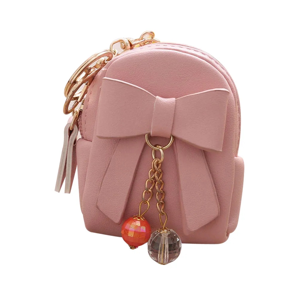 Pink Женский короткий кошелек на молнии с бантом, кошелек для монет, держатель для карт, Сумочка для женщин, сумка для монет, милые сумки для ключей для девочек# RN - Цвет: Pink