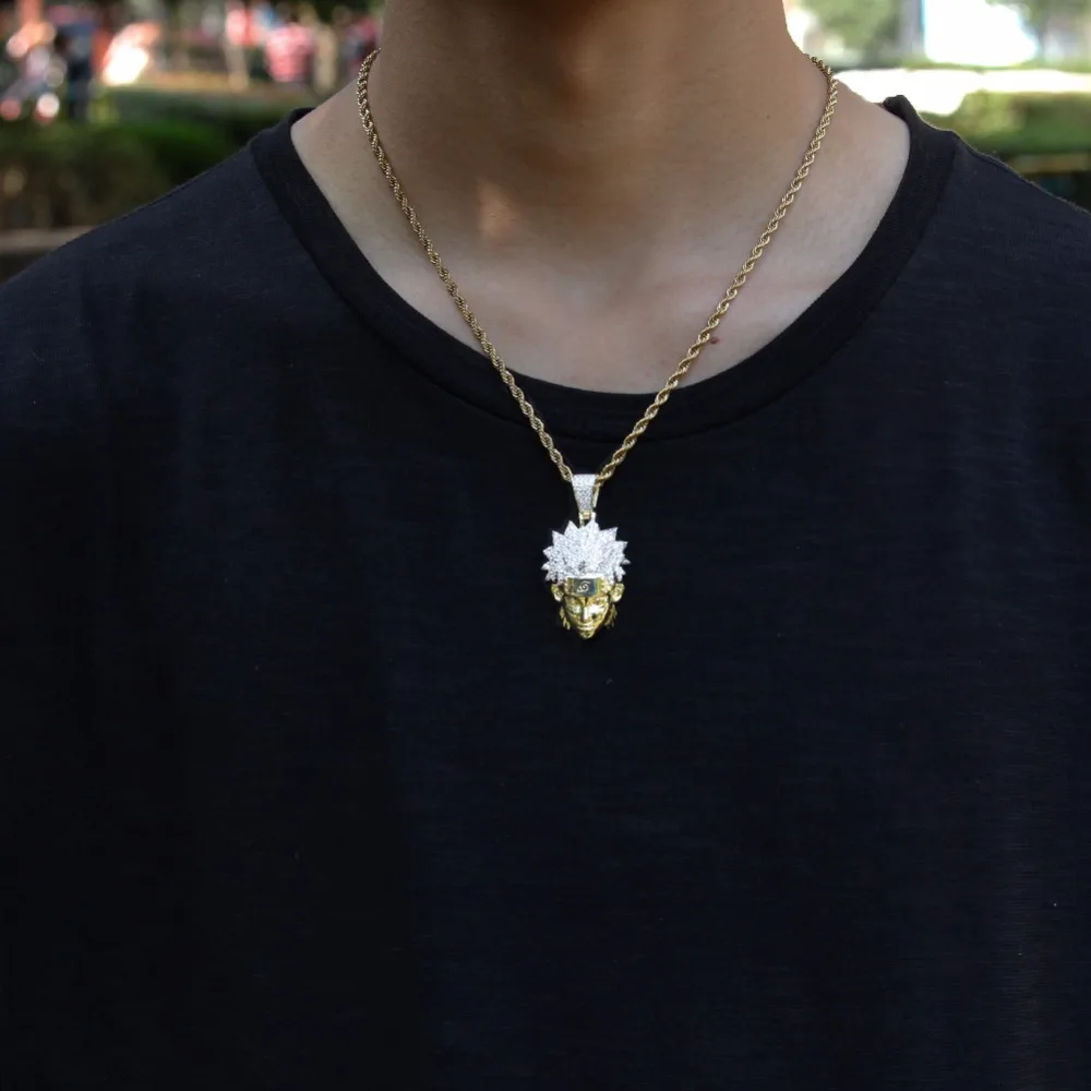 Хип хоп Полный AAA CZ Циркон Bling Iced Out мультфильм Наруто Uzumaki Подвески ожерелье для мужчин рэппер ювелирные изделия Золото Серебро подарок
