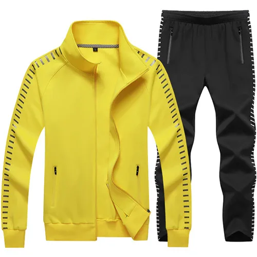 yellow Новые спортивные костюмы, мужской комплект, верхняя одежда, толстовки+ штаны, костюм, Весенняя толстовка, спортивная одежда, набор, Мужская толстовка, спортивные костюмы - Цвет: yellow