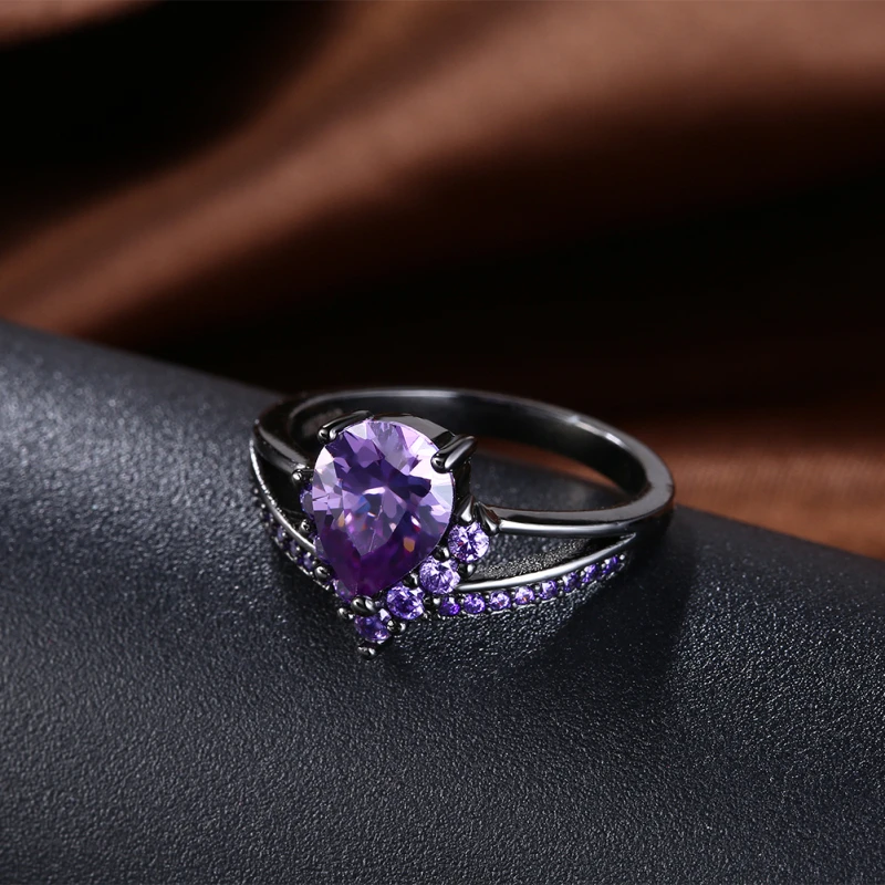 

Garilina Black Gun Plated Purple cubic zirconia Women's rings AR2192