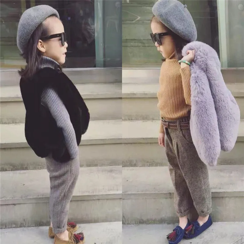 Одежда для девочек 2017 зимние жилеты из искусственного меха кролика Модные с