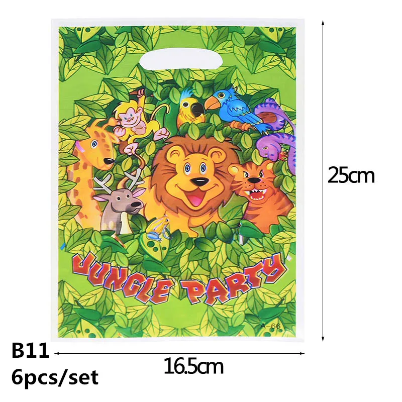 B11-6pcs food bags Джунгли вечерние сафари милые животные Дети мальчик ребенок душ тема вечерние Декор чашки тарелка соломы с днем рождения одноразовые столовые приборы набор - Цвет: B11-6pcs food bags