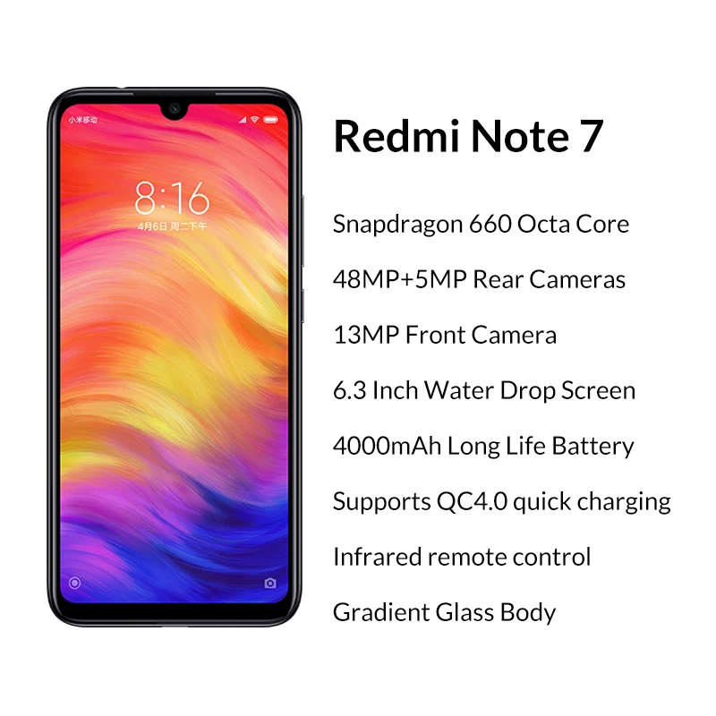 Xiaomi Redmi Note 7 глобальная версия 3 ГБ 32 мобильные телефоны Snapdragon 660 48 Мп + 13 МП двойная
