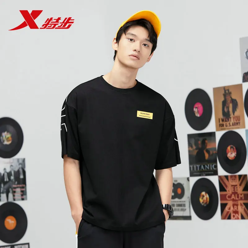 Мужская хлопковая футболка Xtep однотонная черно белая модная новинка 881229019127