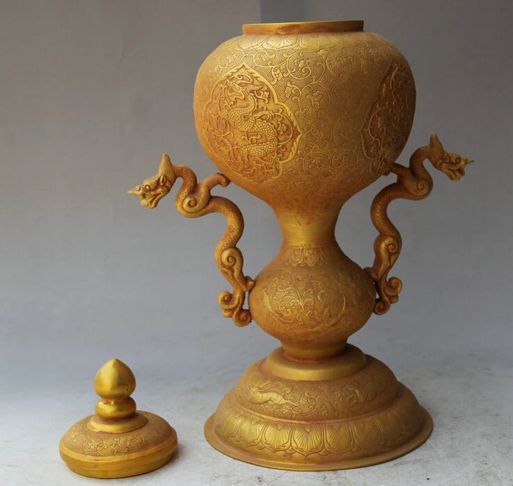 USPS to USA S2440 10&quot Chinese Dynasty palace Copper Gild Dragon handle vessel kettle Pot Jar Crock | Дом и сад