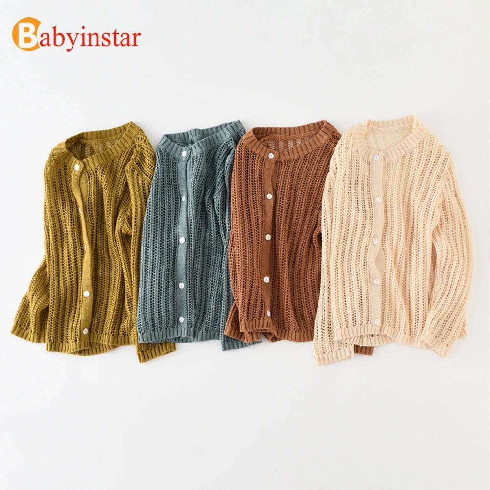 Babyinstar/Новинка г.; пальто для маленьких девочек; осенне-осенний детский Хлопковый вязаный кардиган; одежда для защиты; Детский свитер с длинными рукавами