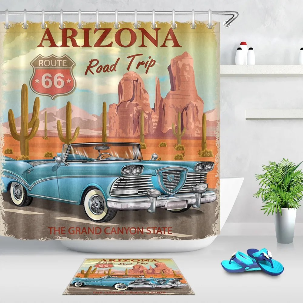 LB Ретро Винтаж Route 66 Trip очень длинная занавеска для душа s ванная комната