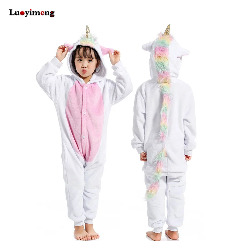 Новые зимние фланелевые детские пижамы Kugurumi единорог комбинезон на Хэллоуин для