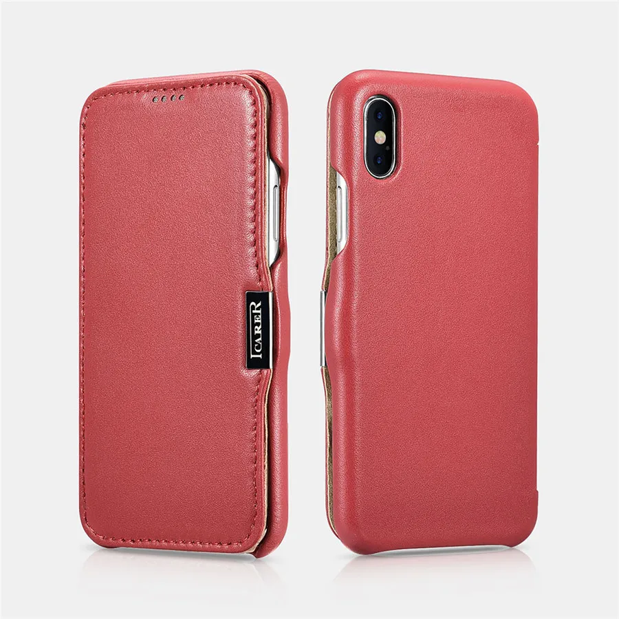 ICarer Роскошный чехол-книжка из натуральной кожи с боковым открытием для iPhone X XS MAX XR