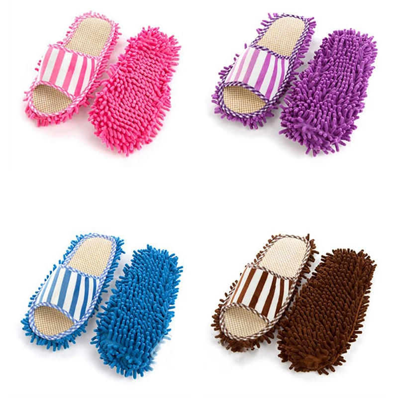 

Lazy Stripe Mopping Shoes Novelty Chenille Linen Funny Dust Cleaner Slippers Detachable Floor Wipe Household Cleaning Tools