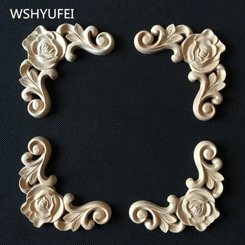 WSHYUFEI цветы резьба по дереву натуральная древесина аппликации для мебели шкафа