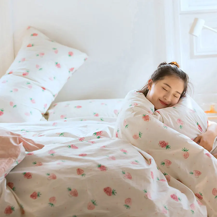 Cartoon cute strawberry bedding set girl twin full queen king cotton single double home textile bedspread pillowcase quilt cover | Дом и сад