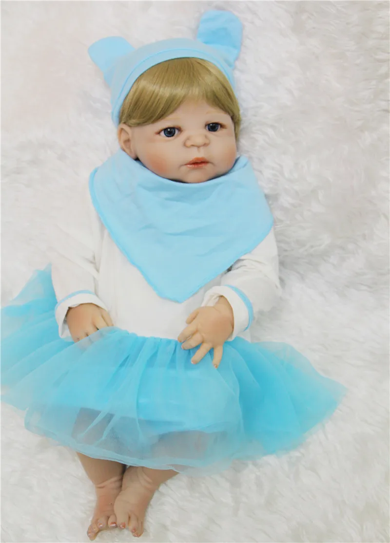 

22" full silicone reborn baby dolls lifelike newborn baby girl children bath doll toys gift bonecas reborn de silicone inteiro