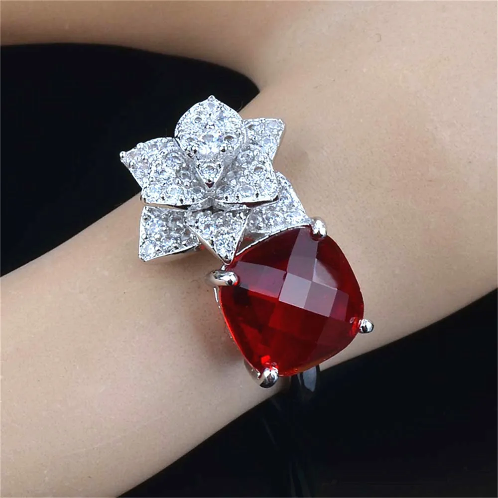 

Fashion silver plated flower ring female blue crystal zircon wedding ring party jewelry J02729