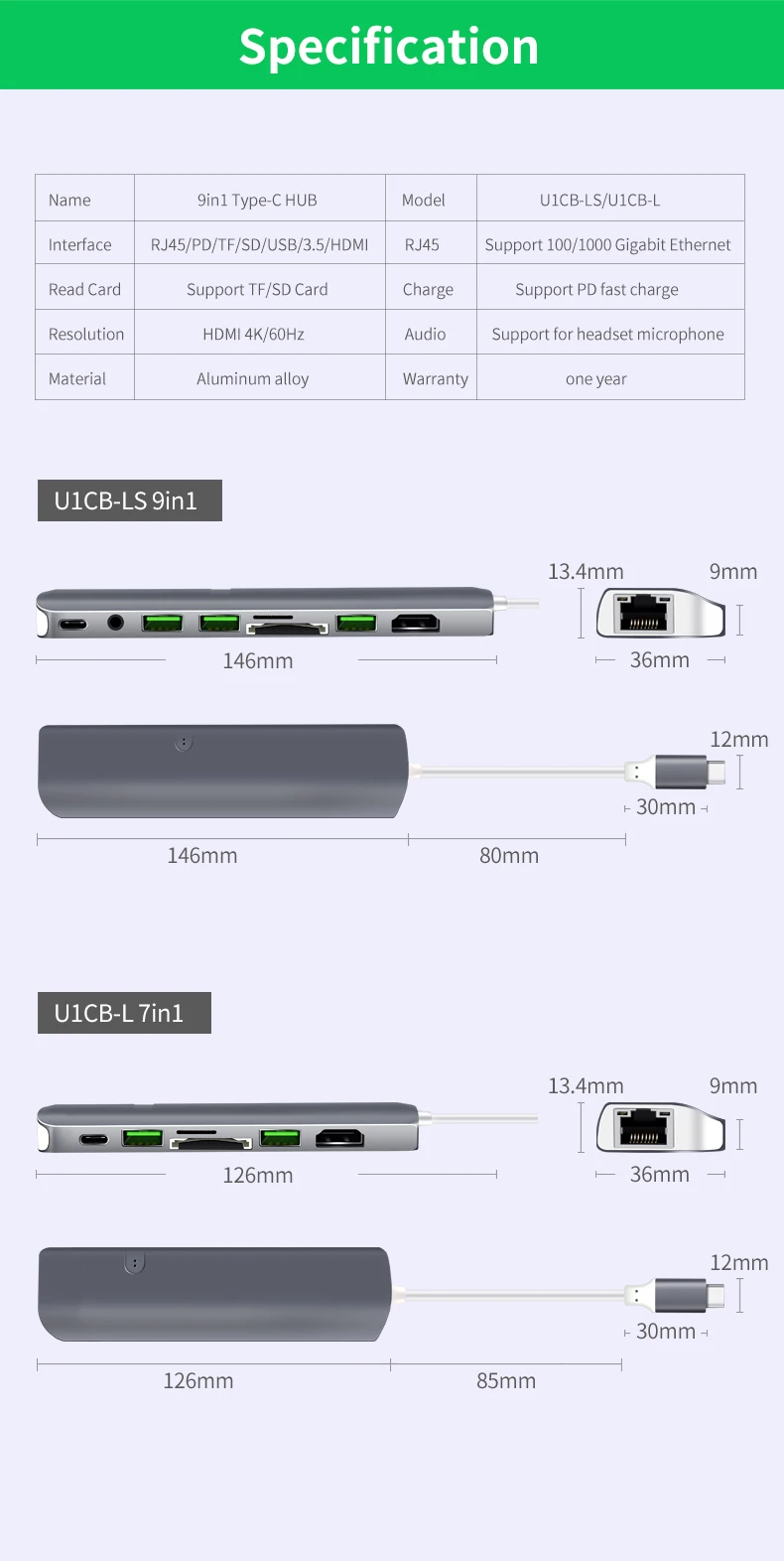 USB C концентратор, 9 в 1 многопортовый концентратор, Тип C концентратор с HDMI RJ45 USB3.0 PD SD TF 3.5AUX для ноутбука, больше устройств с интерфейсом type C