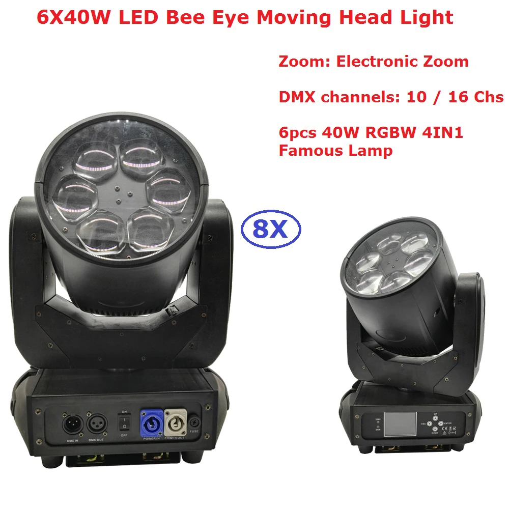 8xlot Новый светодиодный движущийся головной свет пчелиный глаз 6X40W RGBW 4 в 1