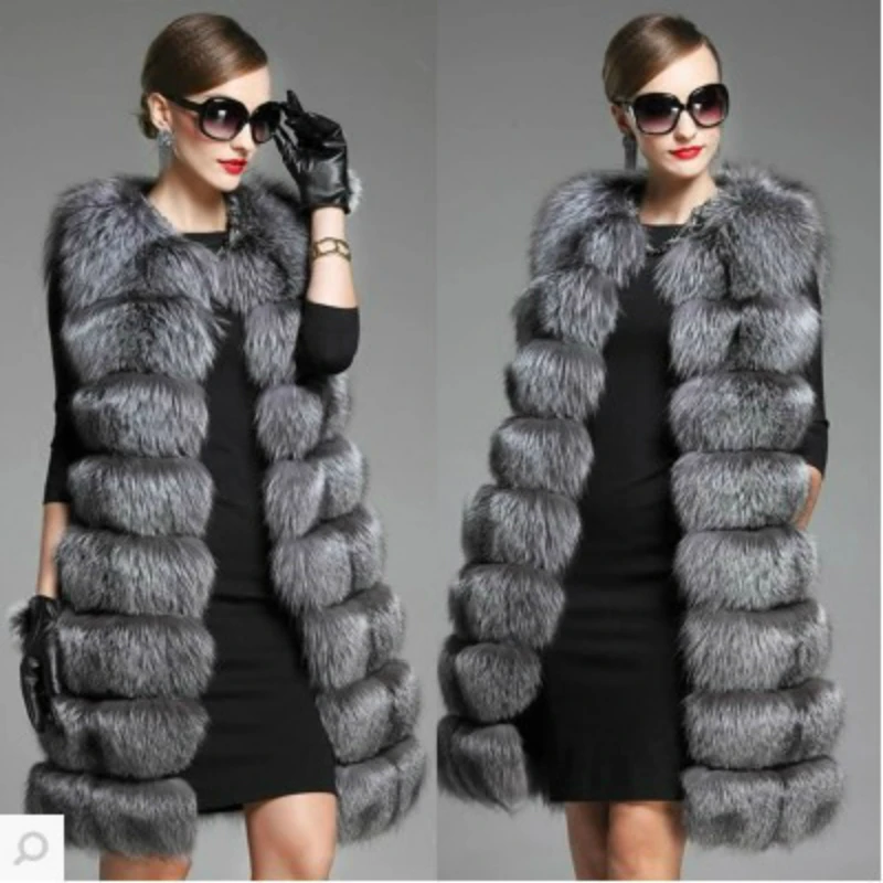 Женщины размера плюс длинное роскошное колье из искусственного лисьего меха