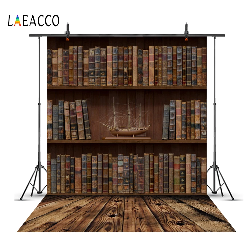 Laeacco старая деревянная книжная полка книги доска корабль модель исследование портрет фотографические фоны фотографии фоны фотостудия