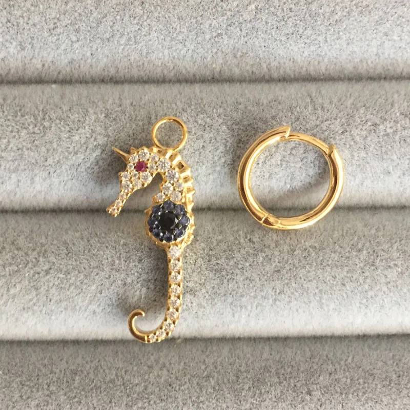 UMGODLY 1 шт., роскошный бренд, моно, желтое золото, цвет Lucky Seahorse, серьги с кубическим цирконием, камни для женщин, модные ювелирные изделия