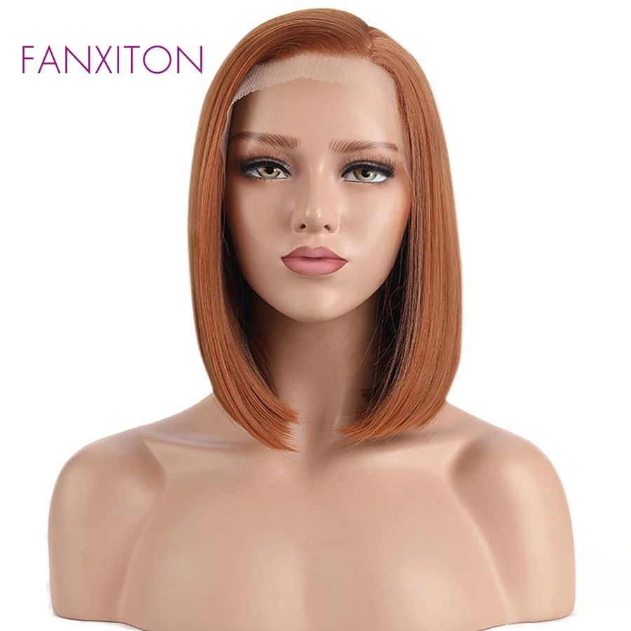 FANXITON парики из синтетического кружева спереди для черных женщин бесклеевая оранжевая кружевная передняя часть парики прямые короткие парики из синтетических волос