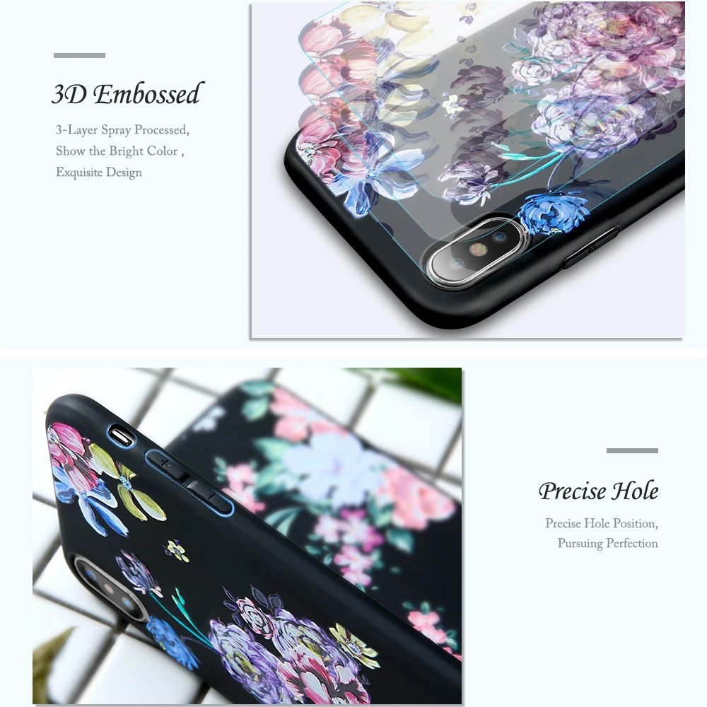 FLOVEME 3D Цветочный чехол для iPhone 5 Женский 6 6S Plus 7 8 мягкий элегантный Рельефный