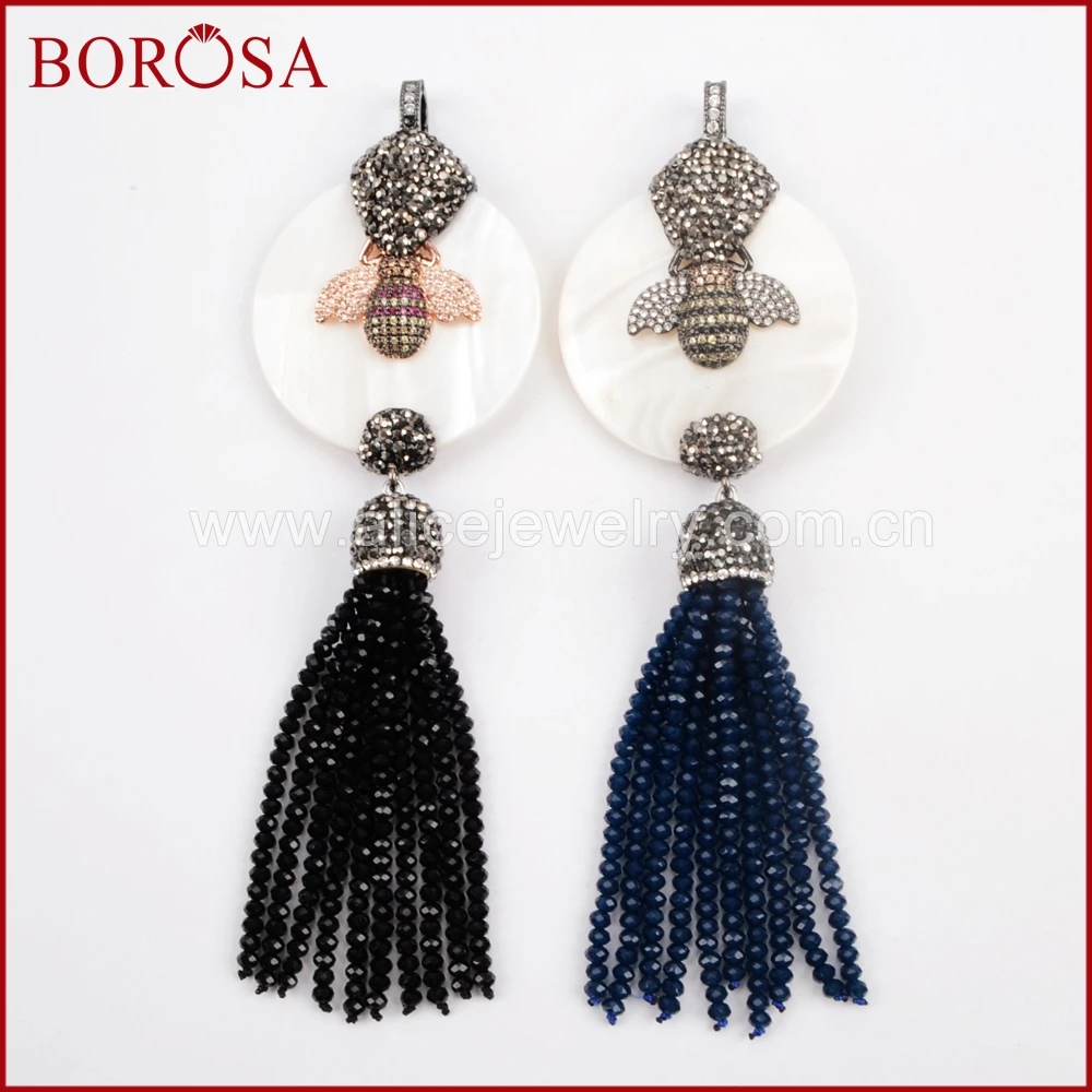 BOROSA Мода белый корпус с бисером кисточкой кулон Micro Pave CZ пчелы ручной работы Drusy