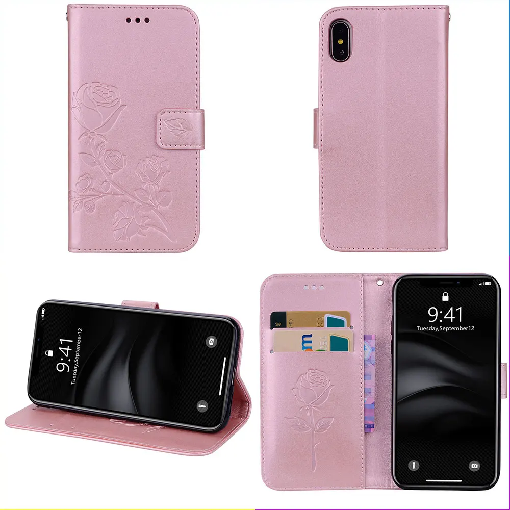 Кожаный чехол KISSCASE с объемным цветком для iPhone XS Max XR 10 X откидной крышкой 5 5S SE 6 6s 7 8