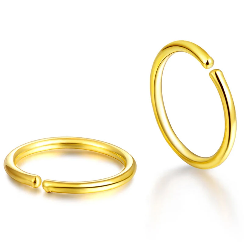

Solid 24K Yellow Gold Earrings Women Smooth Circle Hoop Earrings