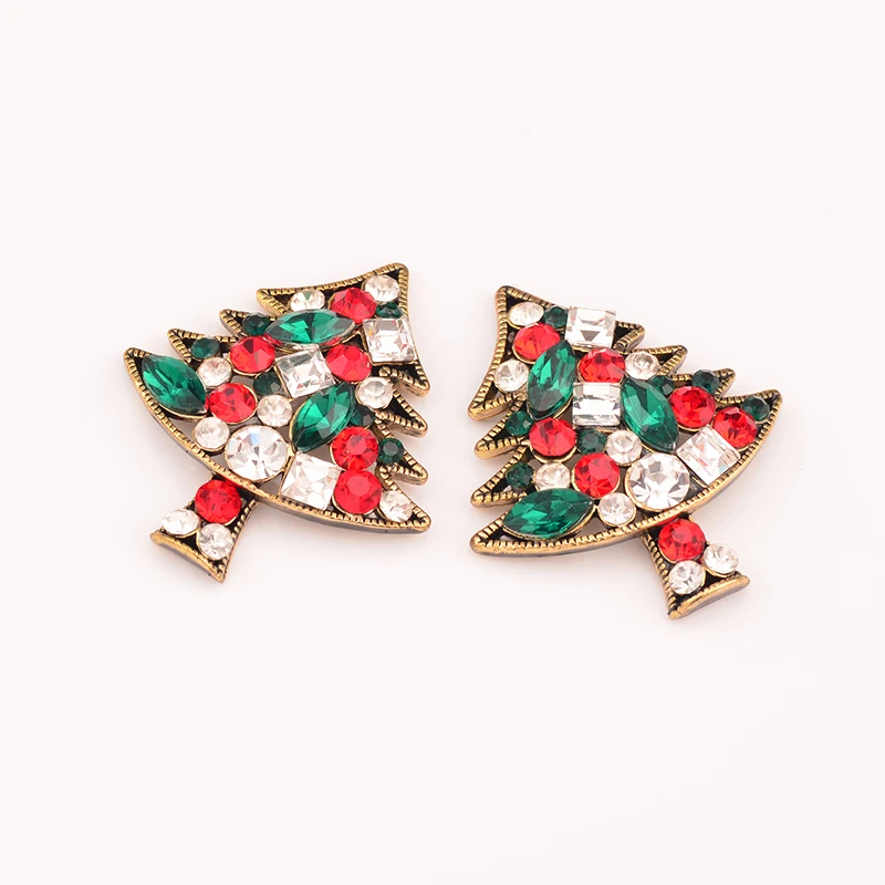 

New Arrival Rhinestone Christmas Tree Christmas Decoration Button 5PCS/Lot Antique Copper Color 35MM Flat Back KD226
