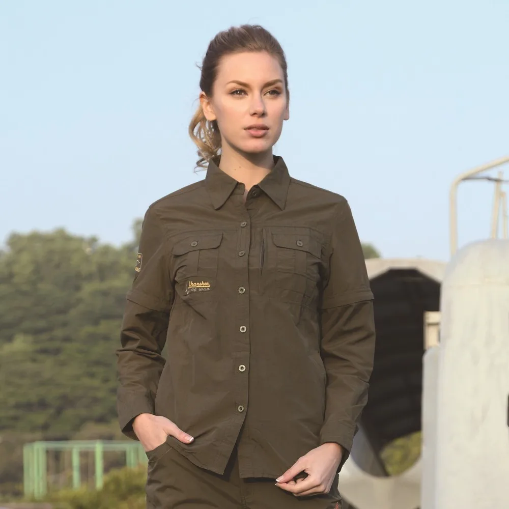 womens army green Съемные мужские Wo мужские спортивные быстросохнущие Военные рубашки для улицы, походов, езды на поезде, скалолазания, съемные дышащие тактические рубашки - Цвет: womens army green