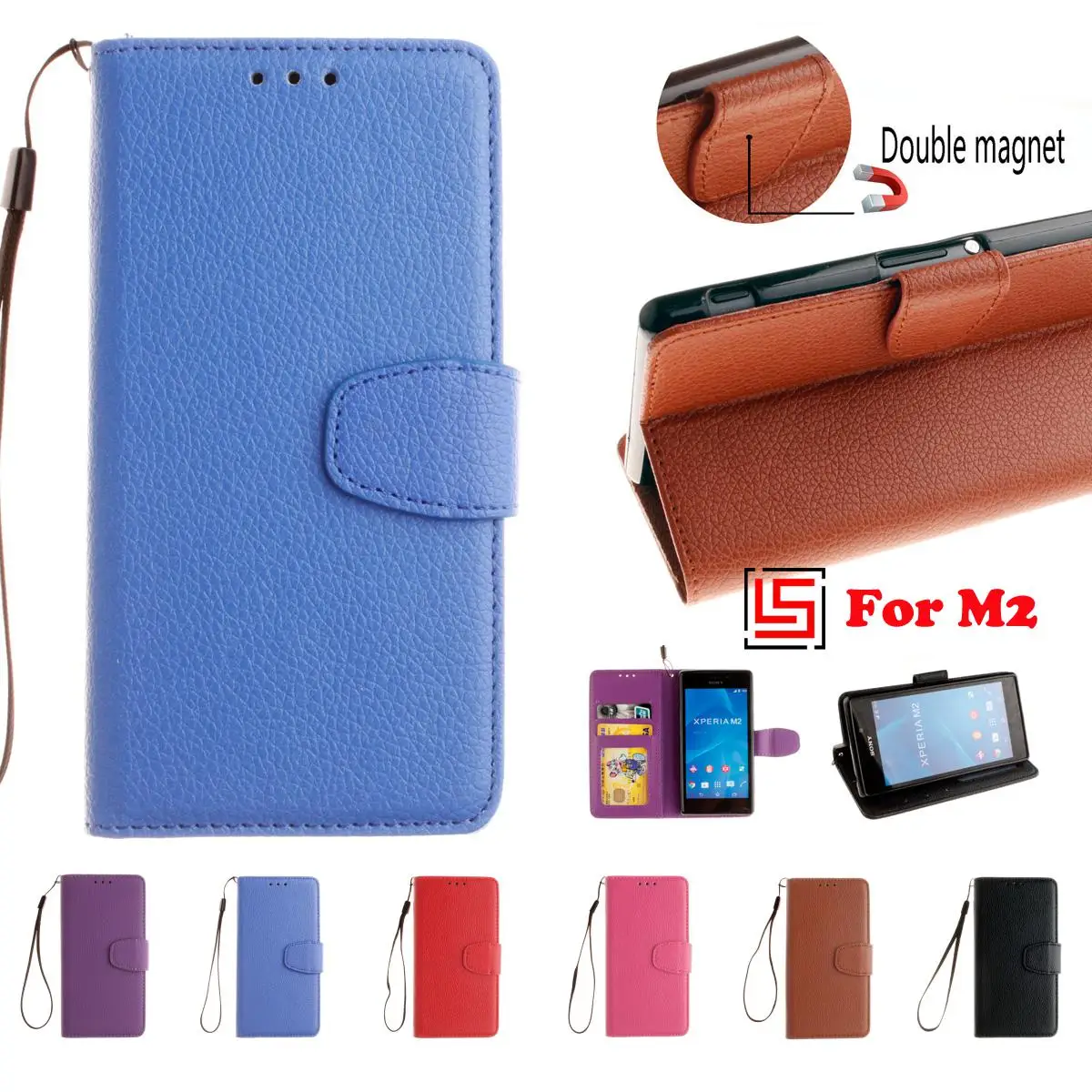 PU Leather Lather Flip Filp Book Wallet Wallt Phone Mobile Case Cover Cove For Sony Soni Xperia Experi Xpera Experia M2 Rose | Мобильные