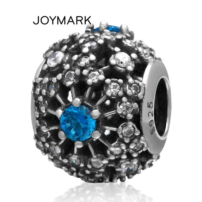 

White And Blue Zircon Micro Pave Hollow Round Ball Authentic 925 Sterling Silver Beads For DIY European Charm Jewelry SZPB203