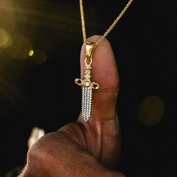 Винтажный Мужской нож BLING KING Очаровательное ожерелье с подвеской из кубического