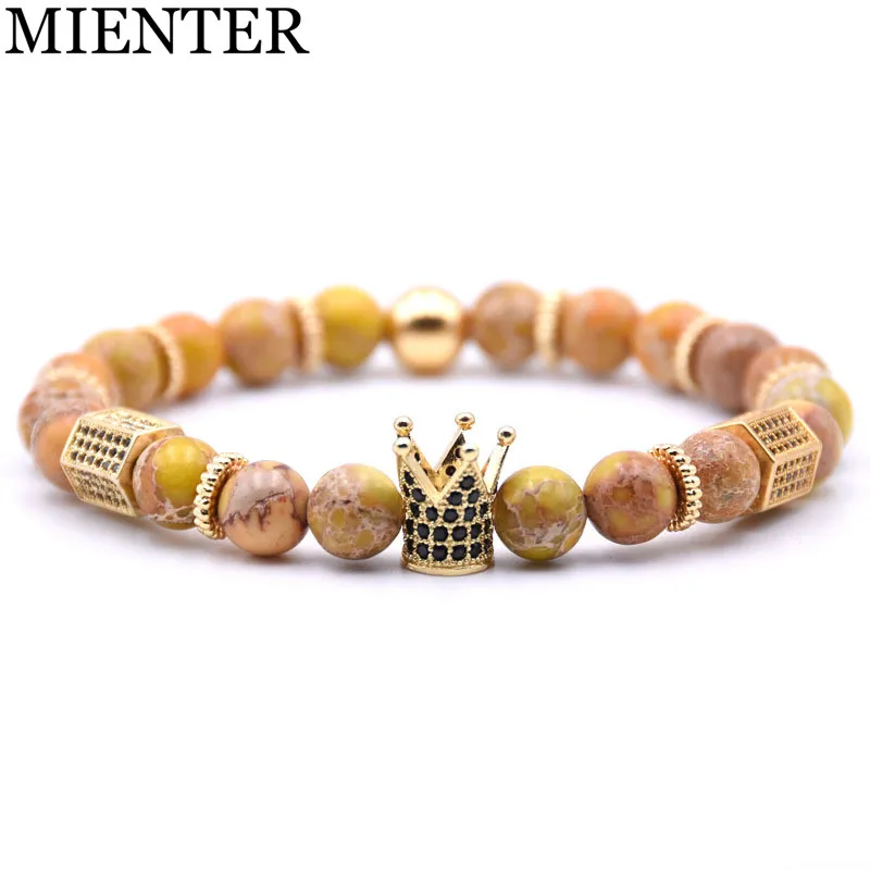 Пара Мода красочные чистый натуральный камень императора из бисера Корона