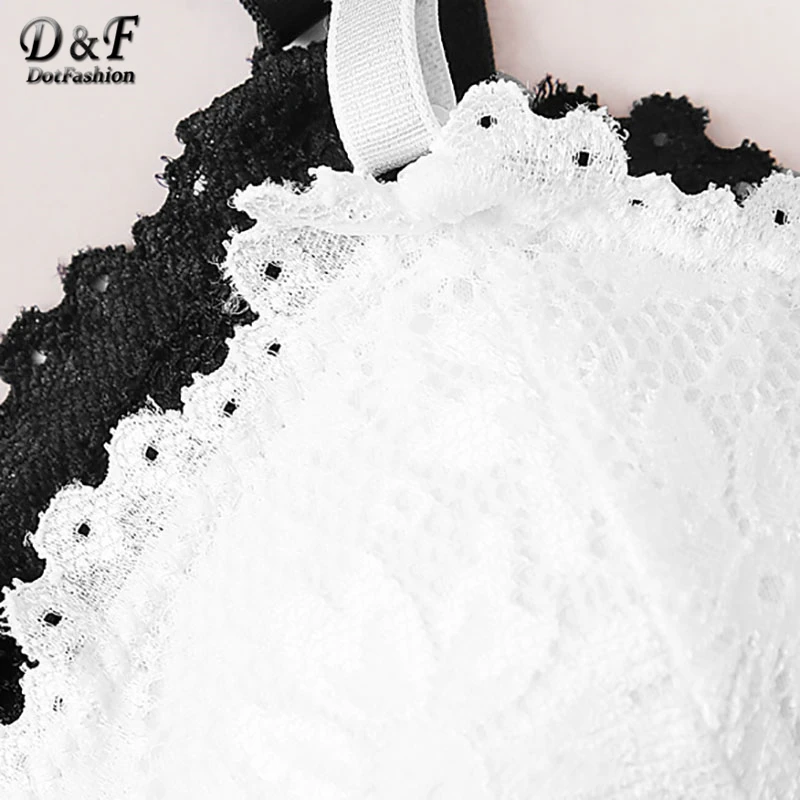 Dotfashion, черный и белый цветочный кружевной комплект с бюстгальтером, 2 упаковки, женские Bralettes, летнее повседневное нижнее белье, бюстгальтеры, дамское нижнее белье, топы