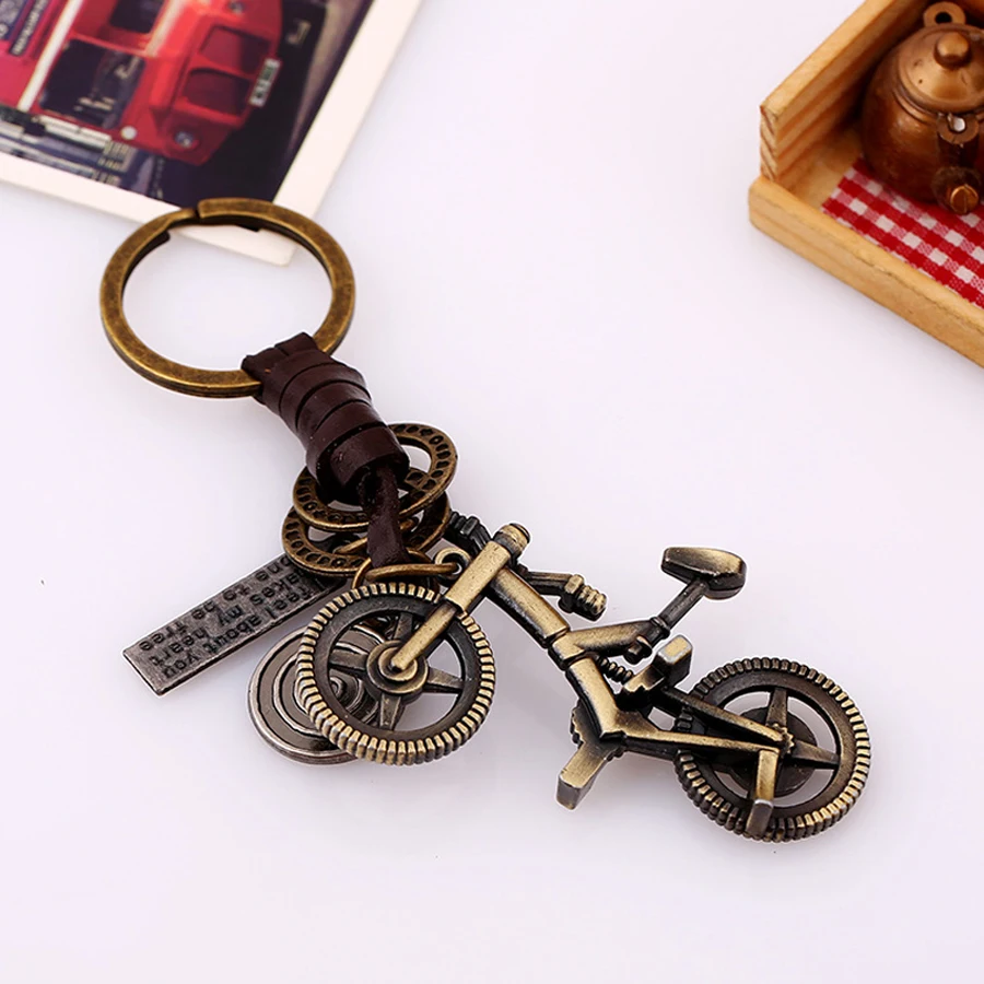 Модный винтажный брелок из сплава и натуральной кожи для велосипеда ручная