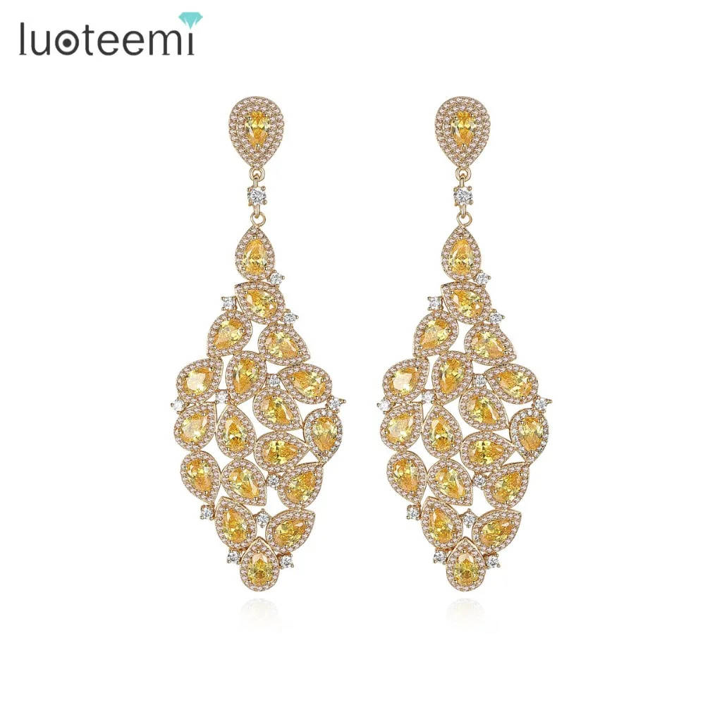 Luoteemi новый роскошный Champagne Gold-Цвет длинные Висячие серьги золотисто-желтый Teardrop