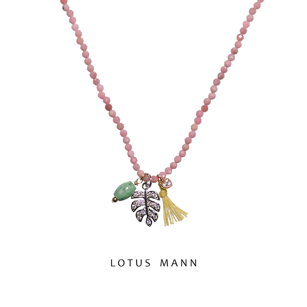 

Lotus Mann Golden palm tree with natural powder crystal mini pendant fine necklace