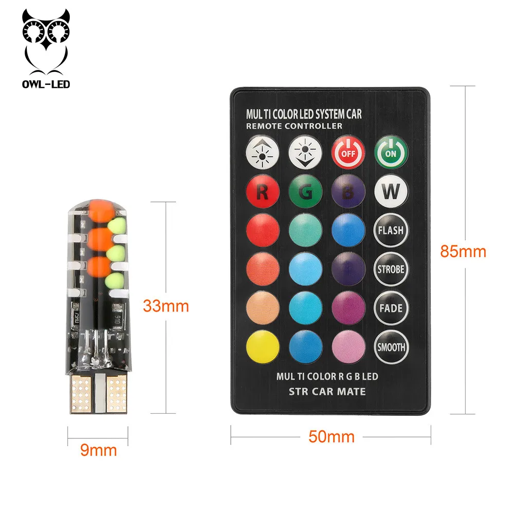Светодиодный W5W T10 RGB габаритный фонарь новый универсальный автомобильный COB 12 SMDs