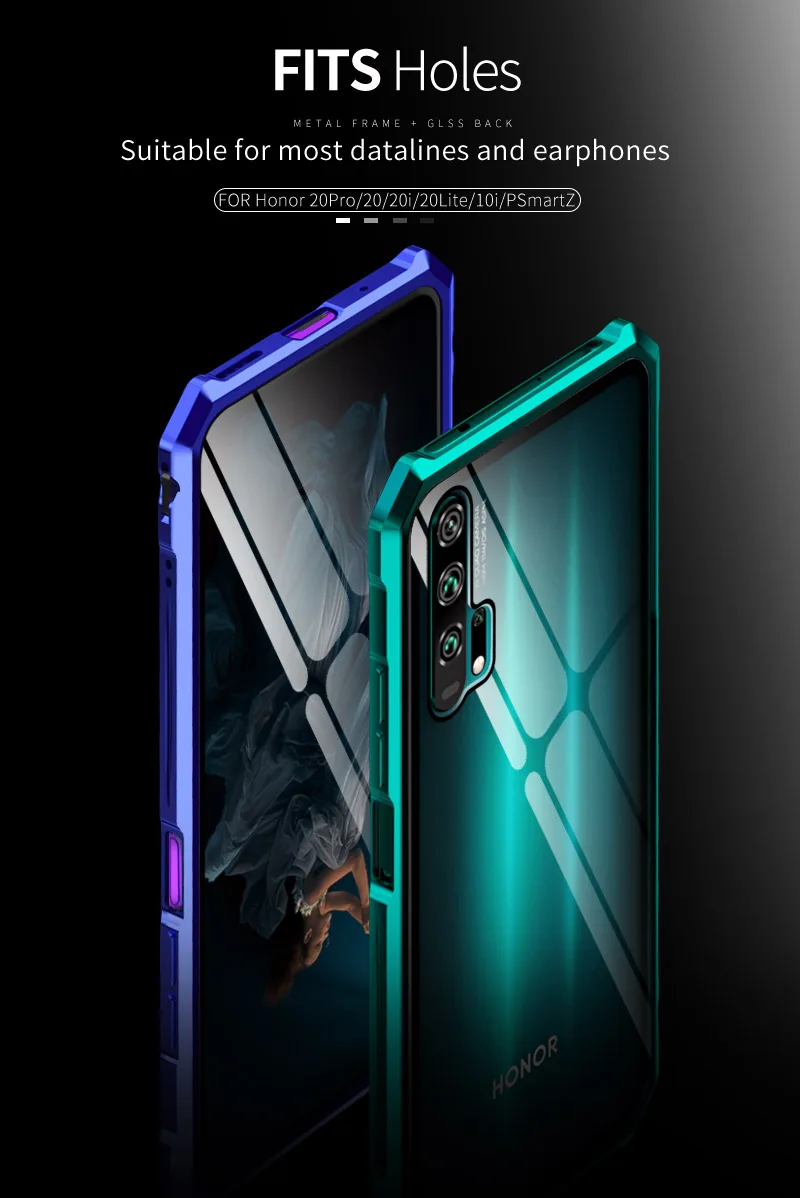 OMEVE для huawei Honor 20 Pro Чехол металлический сплав рамка бампер прозрачное закаленное стекло задняя крышка для Honor 20 20i V20 чехол для телефона