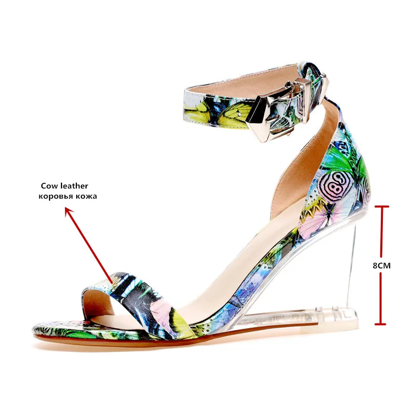 Женские летние сандалии FEDONAS на высоком каблуке из натуральной кожи с принтом |