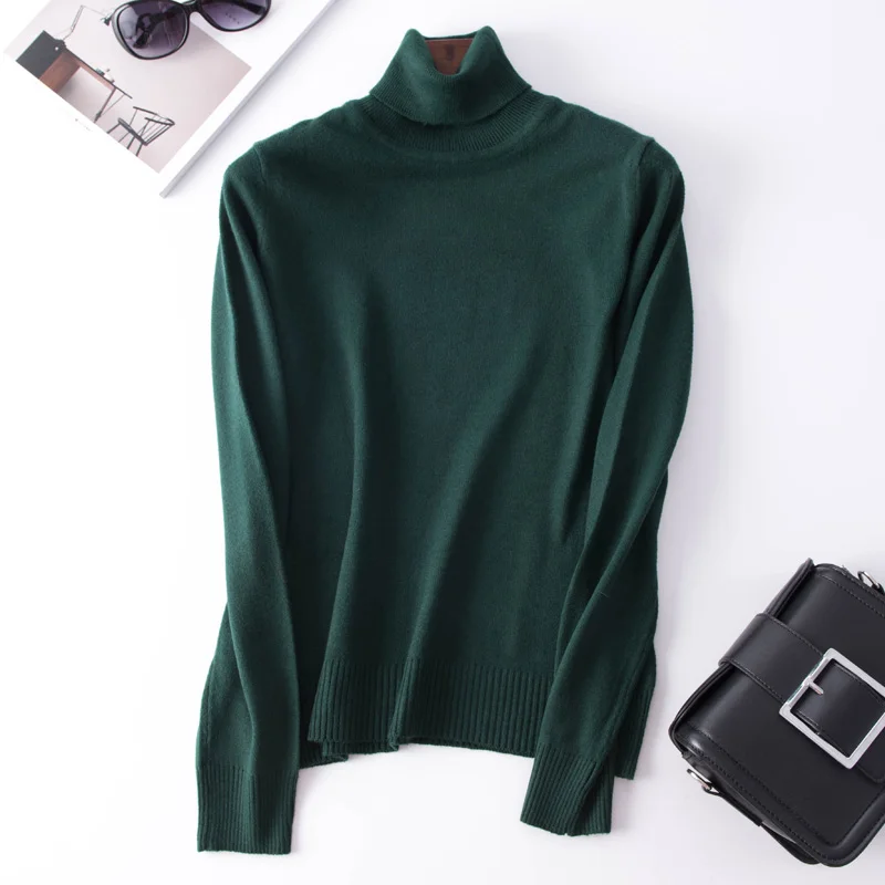 Dark Green Осень-зима, кашемировый свитер, Женский пуловер, высокий воротник, водолазка, свитер для женщин, однотонный, Женский базовый свитер - Цвет: Dark Green